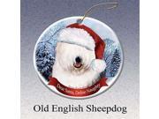 Holiday Pet Gifts Old English Sheep Santa Hat Dog Porcelain Christmas Tree Ornament