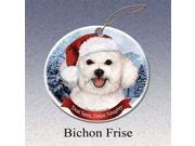 Holiday Pet Gifts Bichon Frise Santa Hat Dog Porcelain Christmas Tree Ornament