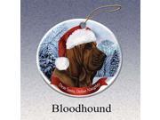 Holiday Pet Gifts Bloodhound Santa Hat Dog Porcelain Christmas Tree Ornament