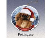 Holiday Pet Gifts Pekingese Santa Hat Dog Porcelain Christmas Tree Ornament