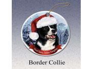 Holiday Pet Gifts Border Collie Santa Hat Dog Porcelain Christmas Tree Ornament