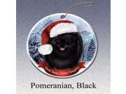 Holiday Pet Gifts Pomeranian Blk Santa Hat Dog Porcelain Christmas Tree Ornament