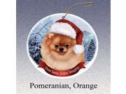 Holiday Pet Gifts Pomeranian Orange Santa Hat Dog Porcelain Christmas Tree Ornament
