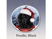 Holiday Pet Gifts Poodle Black Santa Hat Dog Porcelain Christmas Tree Ornament