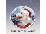 Holiday Pet Gifts Bull Terrier White Santa Hat Dog Porcelain Christmas Tree Ornament