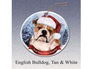 Holiday Pet Gifts Bull Tan English Santa Hat Dog Porcelain Christmas Tree Ornament