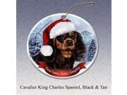 Holiday Pet Gifts Cavalier King Charles Spaniel Black and tan Santa Hat Dog Porcelain Christmas Tree Ornament