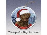 Holiday Pet Gifts Chesapeake Bay Retriever Santa Hat Dog Porcelain Christmas Tree Ornament