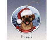 Holiday Pet Gifts Puggle Santa Hat Dog Porcelain Christmas Tree Ornament