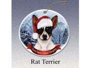 Holiday Pet Gifts Rat Terrier Santa Hat Dog Porcelain Christmas Tree Ornament