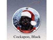 Holiday Pet Gifts Cockapoo Black Santa Hat Dog Porcelain Christmas Tree Ornament