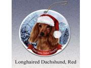 Holiday Pet Gifts Dachshund Longhair Red Santa Hat Dog Porcelain Christmas Tree Ornament