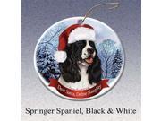 Holiday Pet Gifts Springer Blk Wht Santa Hat Dog Porcelain Christmas Tree Ornament