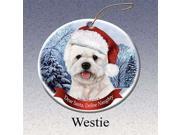 Holiday Pet Gifts Westie Santa Hat Dog Porcelain Christmas Tree Ornament
