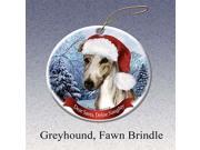 Holiday Pet Gifts Geyhound Fawn Brindle Santa Hat Dog Porcelain Christmas Tree Ornament