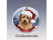 Holiday Pet Gifts Goldendoodle Santa Hat Dog Porcelain Christmas Tree Ornament