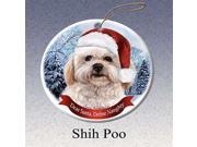 UPC 811488024439 product image for Holiday Pet Gifts Shipoo Santa Hat Dog Porcelain Christmas Tree Ornament | upcitemdb.com