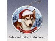 Holiday Pet Gifts Siberian Husky Red White Santa Hat Dog Porcelain Christmas Tree Ornament