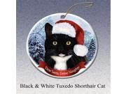 Holiday Pet Gift Tuxedo Shorthair Cat Santa Porcelain Christmas Tree Ornament