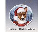 Holiday Pet Gifts Basenji Red White Santa Hat Dog Porcelain Christmas Tree Ornament