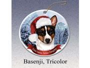 Holiday Pet Gifts Basenji Tricolor Santa Hat Dog Porcelain Christmas Tree Ornament