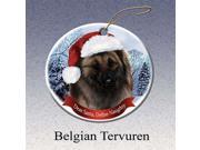 Holiday Pet Gifts Belgian Tervuren Santa Hat Dog Porcelain Christmas Tree Ornament