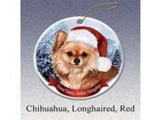 Holiday Pet Gifts Chihuahua Longhaired Red Santa Hat Dog Porcelain Christmas Tree Ornament