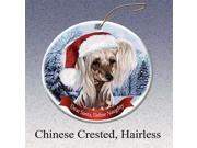 Holiday Pet Gifts Chinese Crested Hairless Santa Hat Dog Porcelain Christmas Tree Ornament