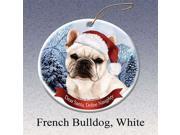 Holiday Pet Gifts French Bull White Santa Hat Dog Porcelain Christmas Tree Ornament