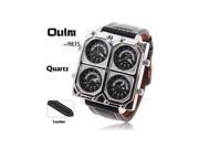 Oulm Brand Cheap Adventure Multi Function 4 Movt Black Leather Watch for Men with Numerals Indicate Time