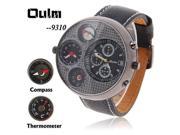 Oulm Adventure Men s Quartz Military Wrist Watch with Compass Thermometer Dual Time Round Dial Brown 23mm Genuine Leather Band
