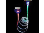 Colorful Smile Face Data Sync and Charging Cable with LED Light for iPhone 4 4S iPad iPod Blue 10 pcs