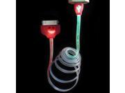 Colorful Smile Face Data Sync and Charging Cable with LED Light for iPhone 4 4S iPad iPod Red 10 pcs