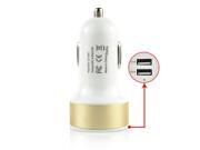 Mini Round Bottom 2.1A Dual USB Ports Car Charger for Smartphones White Gold 10 pcs