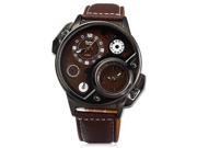 Oulm 3578 Male Japan Dual Movt Quartz Watch Decorative Sub dials Leather Band Wristwatch Brown