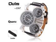 Oulm Brand Cheap Adventure Multi Function 3 Movt White Dial Black Leather Watch for Men