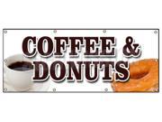 36 x96 COFFEE DONUTS BANNER SIGN warm fresh doughnuts fresh brewed iced hot