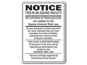 Supplemental Equine Liability Sign warning statute horse barn stable farm signs