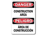 Danger Sign Construction Area Bilingual 10 x 14 OSHA Safety Sign