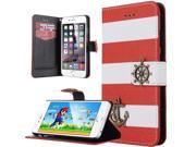 ULAK PU Leather Wallet Stripes Anchor Rudder Nautical Flip Case Cover for Apple iPhone 6S 6 4.7 Inch with Card Slots Red