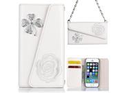 ULAK Fashion Magnetic Synthetic Leather Wallet Case for Apple iPhone 5 5S with Luxury Bling Crystal Rhinestone and Credit Card Slots Cover White