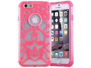 ULAK 3 in 1 Candy Color Hybrid Slim Crystal Transparent Case for Apple iPhone 6S 6 4.7 Inch Hot Pink Skull