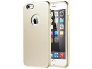 ULAK Luxury Metal Aluminum Bumper Synthetic Leather Back Case Cover for Apple iPhone 6S 6 4.7 Inch Gold