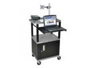 Black 42 Presentation Cart Black Legs With Black Cabinet Keyboard Pullout Shelf And Side Pullout Shelf