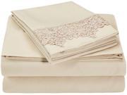 Impressions Cal King Sheet Set Microfiber Embroidered REGAL LACE Design GIFT BOX Tan