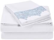 Impressions King Sheet Set Microfiber Embroidered REGAL LACE GIFT BOX White Light Blue