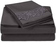 Impressions Twin XL Sheet Set Microfiber Embroidered REGAL LACE Design GIFT BOX Charcoal