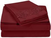 Impressions Full Sheet Set Microfiber Embroidered REGAL LACE Design GIFT BOX Burgundy
