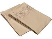 Impressions King Pillowcases Microfiber Embroidered REGAL LACE 2 Piece Tan