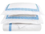 Impressions KENDELL Embroidered Duvet Cover Set 100% Cotton Twin Twin XL White Light Blue